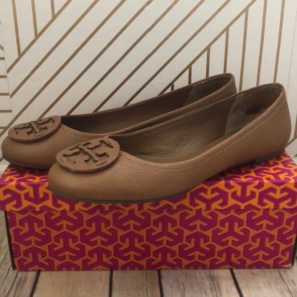 Tory Burch Royal Tan Reva Ballet Flat 9.5 Wore 5X